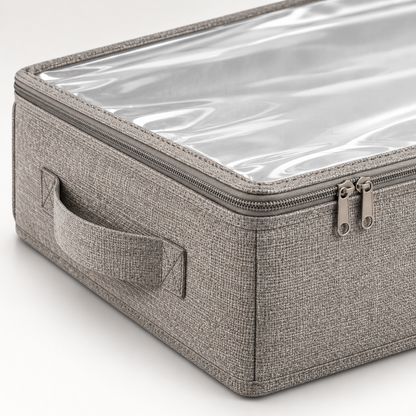 Healthyaus Gray Fabric-Look Under-Bed Storage Bag with Clear Top Cover