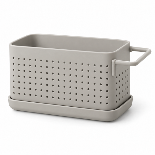 Healthyaus Light Gray Perforated Sink Organizer with Side Handle and Base Tray