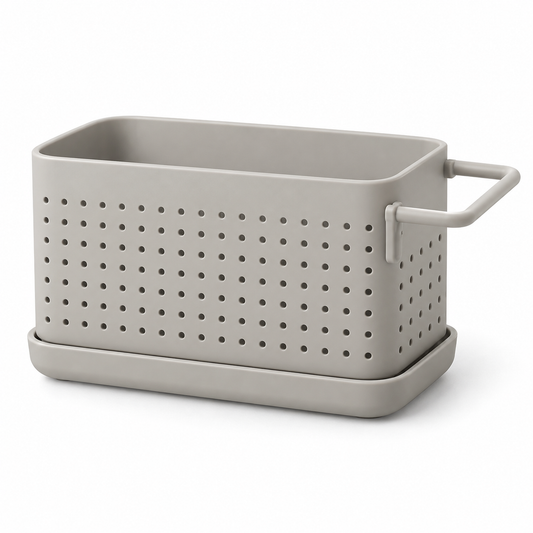 Healthyaus Light Gray Perforated Sink Organizer with Side Handle and Base Tray