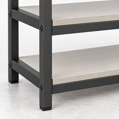 Healthyaus Three-Tier Open Shoe Rack with Light Wood-Look Shelves and Dark Frame