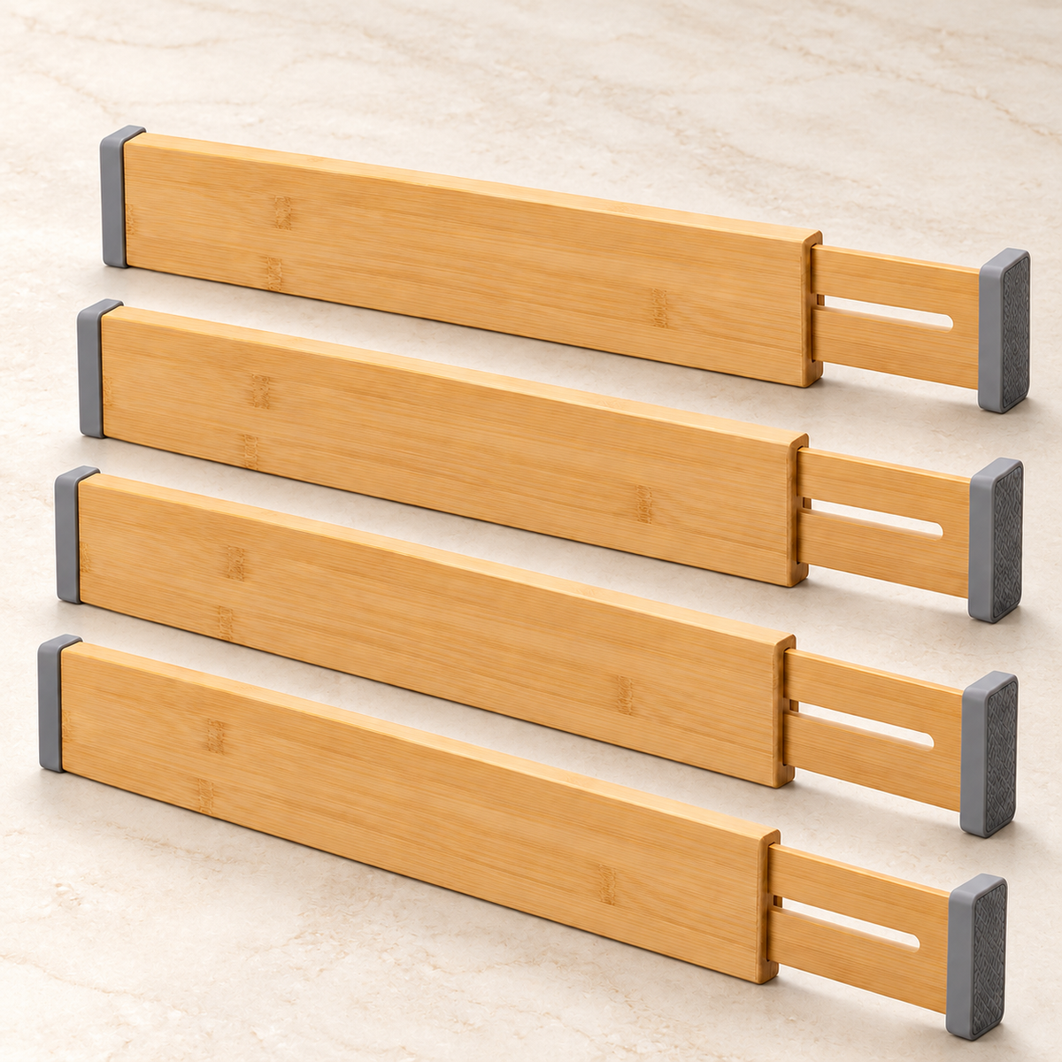 Healthyaus Bamboo-Look Adjustable Drawer Dividers with Gray End Caps