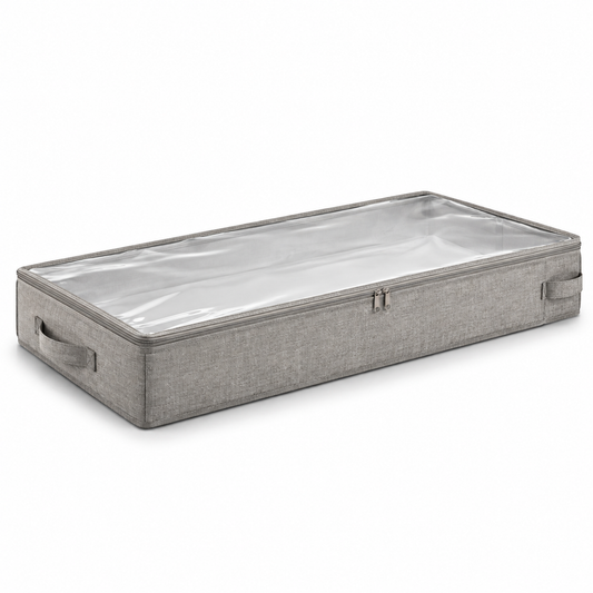 Healthyaus Gray Fabric-Look Under-Bed Storage Bag with Clear Top Cover