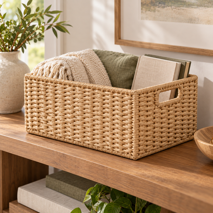 Healthyaus Natural Woven Storage Basket with Dual Handle Design