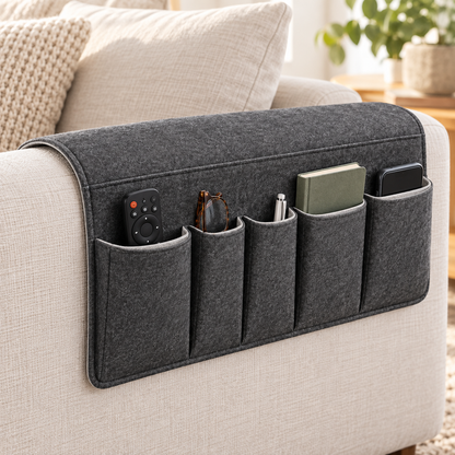 Healthyaus Dark Gray Sofa Arm Organizer with Five Front Storage Pockets